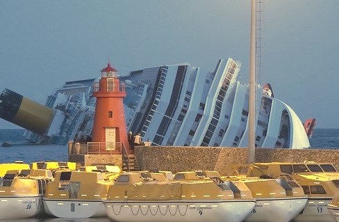 by rvongher on Flickr.Costa Concordia cruise ship shortly after the incident a week ago in Giglio Porto - Tuscany, Italy.