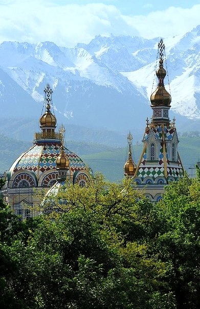 Top of Zenkov Cathedral in Alma-Ata, Kazakhstan
