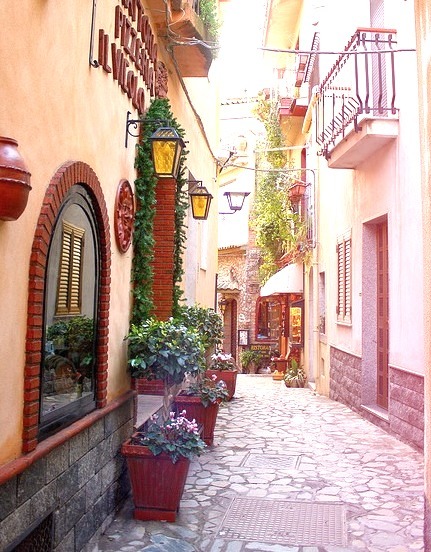 Picturesque streets of Castelmola in Sicily, Italy